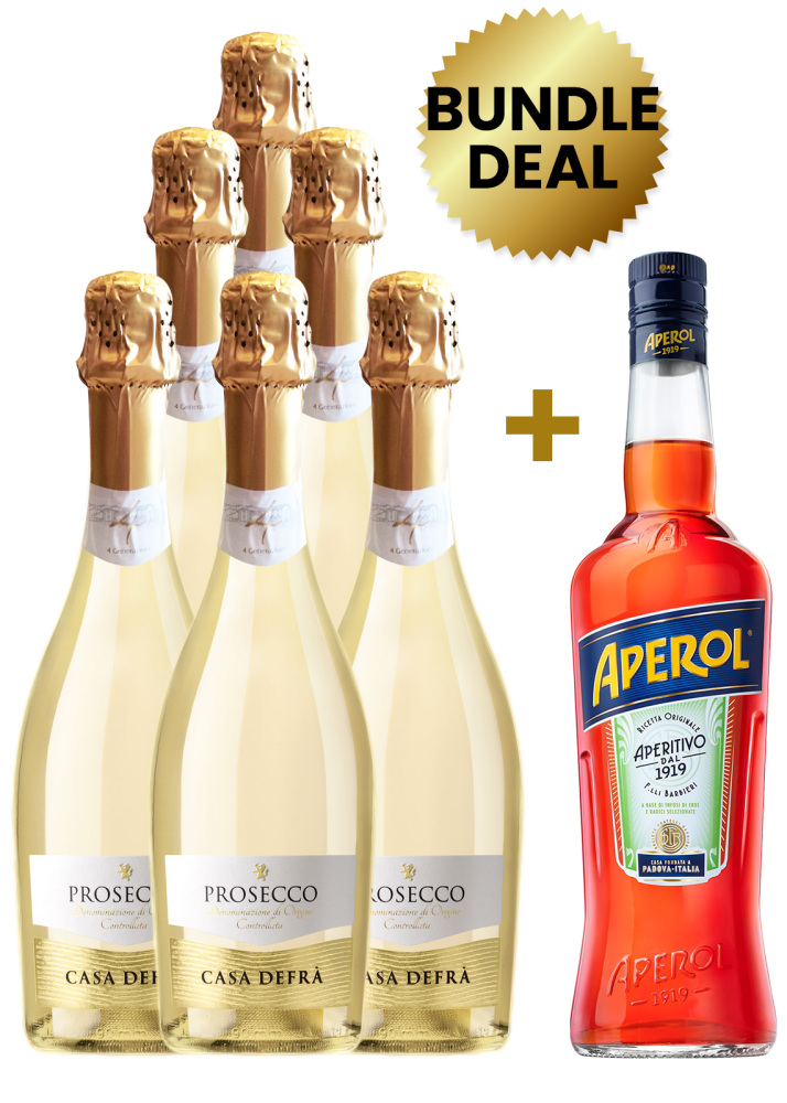 6 Btls Casa Defra Prosecco Doc Brut 75 Cl + 1 Btl Aperol Aperitivo 1L Free